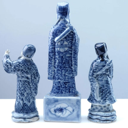 c1910 Antique Chinese Blue and Whit Fu Lu Shou Figues Lot - Estate Fresh Austin