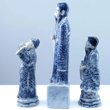 c1910 Antique Chinese Blue and Whit Fu Lu Shou Figues Lot - Estate Fresh Austin