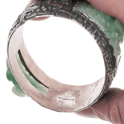 c1910 Antique Chinese Republic period Jadeite Silver repousse bangle bracelet - Estate Fresh Austin