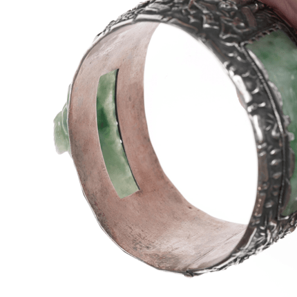 c1910 Antique Chinese Republic period Jadeite Silver repousse bangle bracelet - Estate Fresh Austin