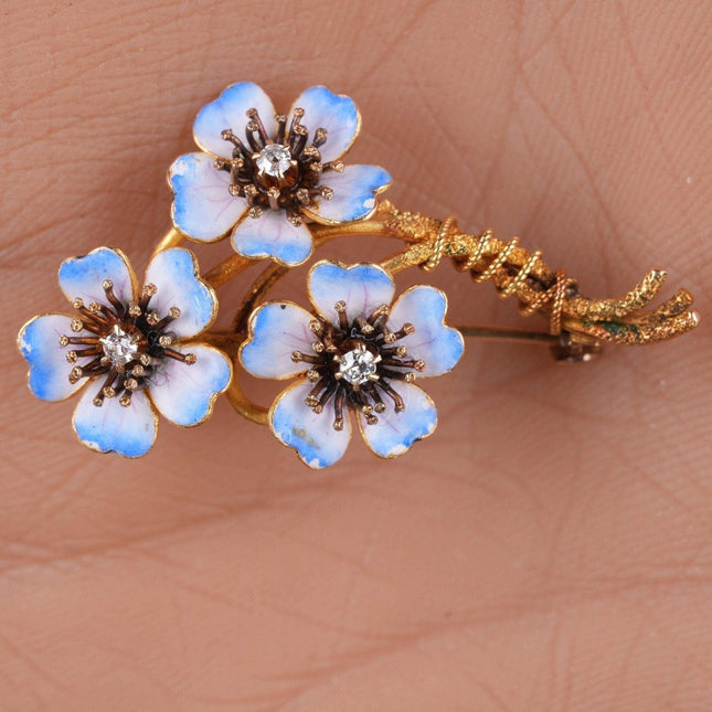 c1910 Antique Diamond 10k Enamel Flower pin - Estate Fresh Austin