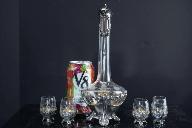 c1910 Art Nouveau 800 Silver Mounted cordial set - Estate Fresh Austin