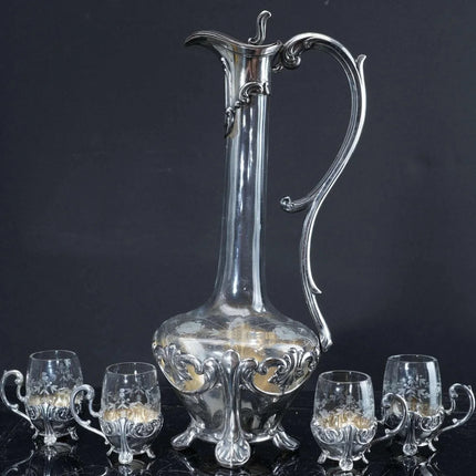 c1910 Art Nouveau 800 Silver Mounted cordial set - Estate Fresh Austin