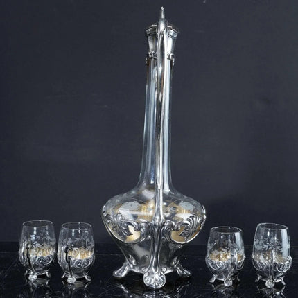 c1910 Art Nouveau 800 Silver Mounted cordial set - Estate Fresh Austin