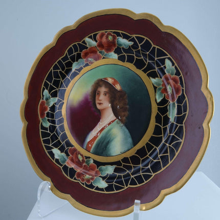 c1910 Art Nouveau Hand painted limoges portrait plate 8.5" - Estate Fresh Austin