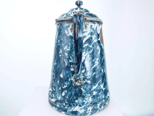 c1910 Blue/Green Chrysolite Swirl Graniteware coffee Pot - Estate Fresh Austin