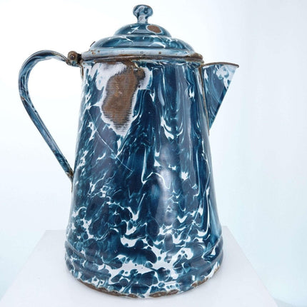 c1910 Blue/Green Chrysolite Swirl Graniteware coffee Pot - Estate Fresh Austin