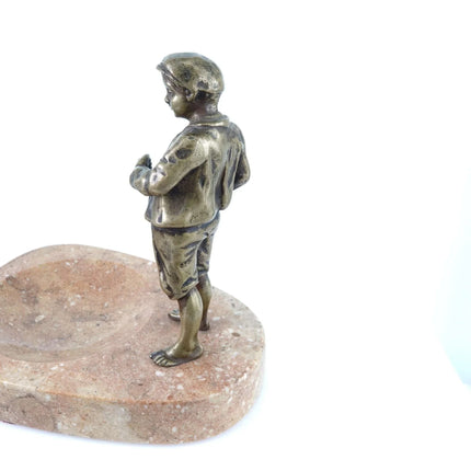 c1910 Bronze Boy Figure Marble Trinket dish Change tray - Estate Fresh Austin