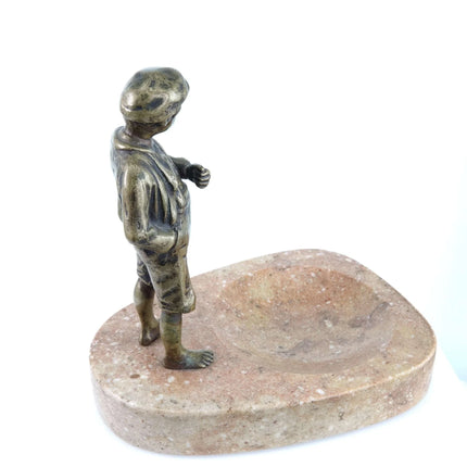 c1910 Bronze Boy Figure Marble Trinket dish Change tray - Estate Fresh Austin