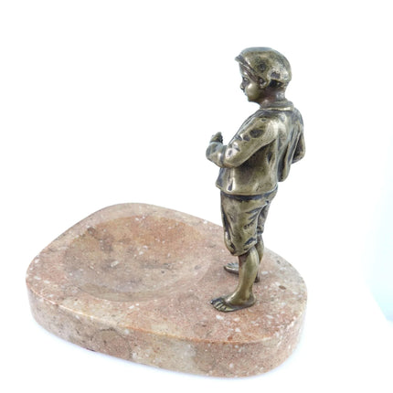 c1910 Bronze Boy Figure Marble Trinket dish Change tray - Estate Fresh Austin