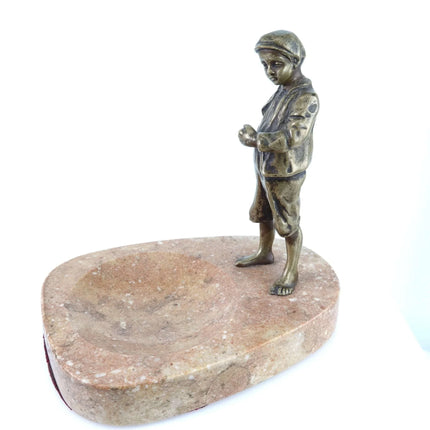 c1910 Bronze Boy Figure Marble Trinket dish Change tray - Estate Fresh Austin