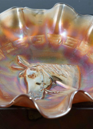 c1910 Carnival glass horse head bowl - Estate Fresh Austin