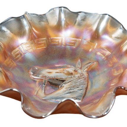 c1910 Carnival glass horse head bowl - Estate Fresh Austin