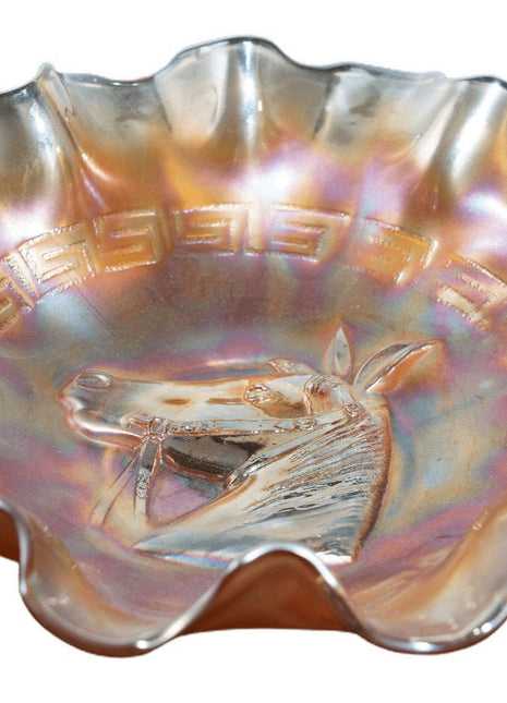 c1910 Carnival glass horse head bowl - Estate Fresh Austin