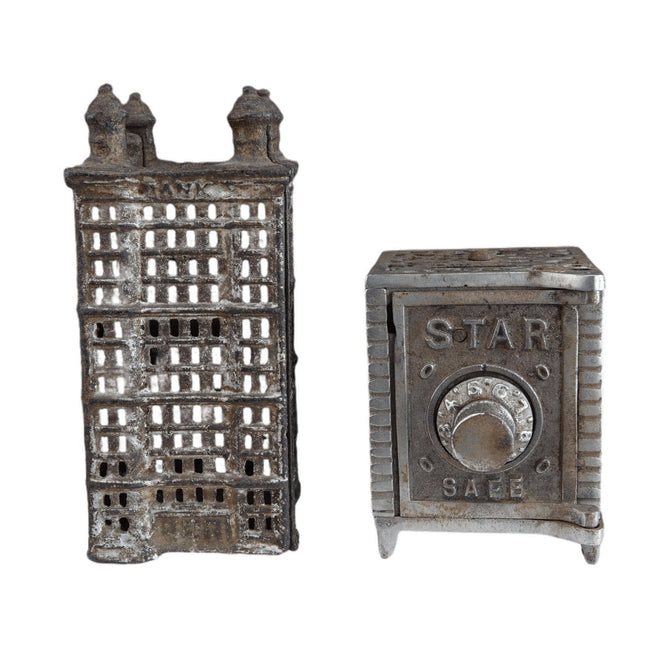 c1910 Cast Iron Still Bank Building and Star Safe - Estate Fresh Austin