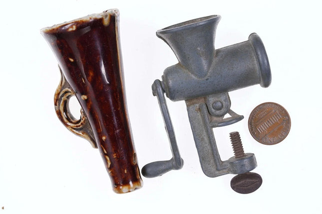 c1910 Childs/Dollhouse Miniature/salesman's sample Meat grinder and porcelain me - Estate Fresh Austin