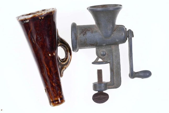 c1910 Childs/Dollhouse Miniature/salesman's sample Meat grinder and porcelain me - Estate Fresh Austin