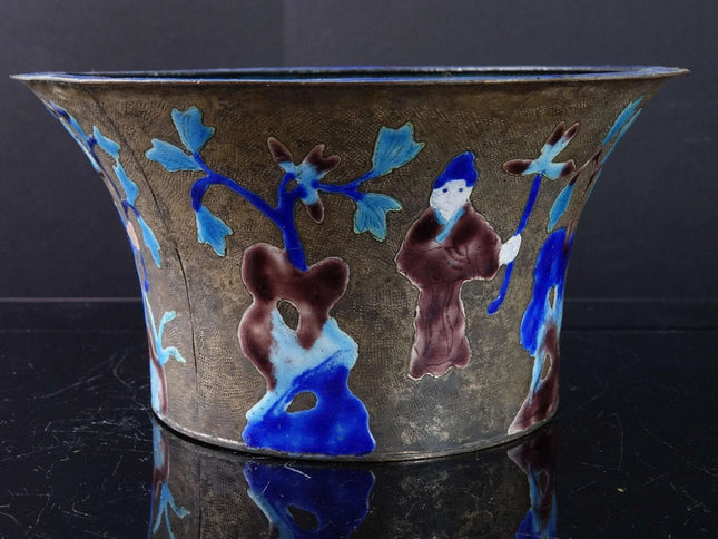 c1910 Chinese Canton Enamel Cachepot Bonsai Planter - Estate Fresh Austin