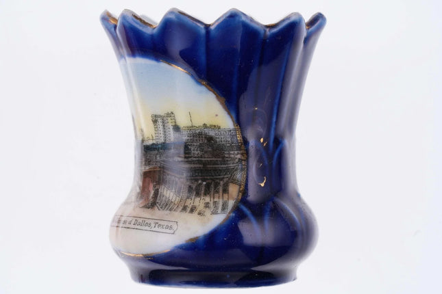 c1910 Dallas Texas Cobalt Blue German Souvenir Toothpick holder - Estate Fresh Austin