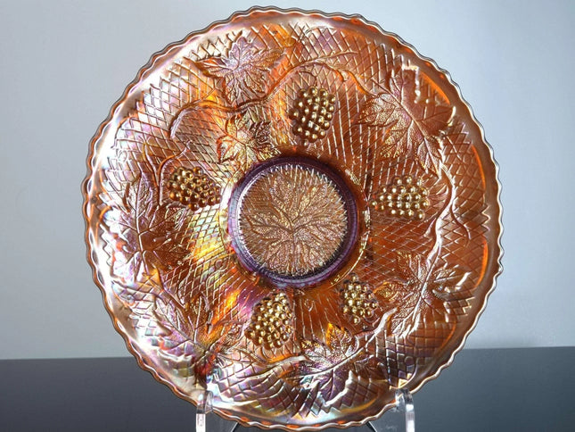 c1910 Fenton Carnival Glass Plate Pair in Concord Grape Amethyst - Estate Fresh Austin