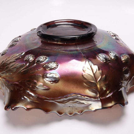 c1910 Fenton Peacock and Grape Amethyst Ruffled Bowl with Incredible Iridescence - Estate Fresh Austin