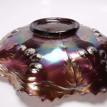 c1910 Fenton Peacock and Grape Amethyst Ruffled Bowl with Incredible Iridescence - Estate Fresh Austin