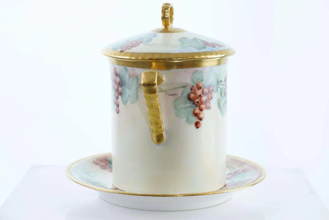 c1910 French Hand Painted Limoges Condensed Milk Container and underplate - Estate Fresh Austin