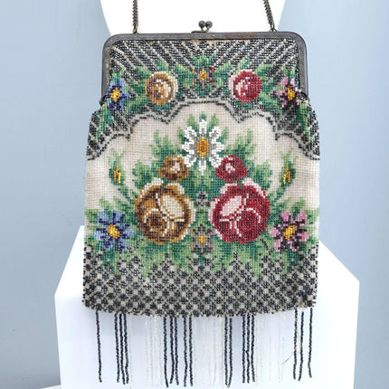 c1910 German Beaded Handbag with Roses - Estate Fresh Austin
