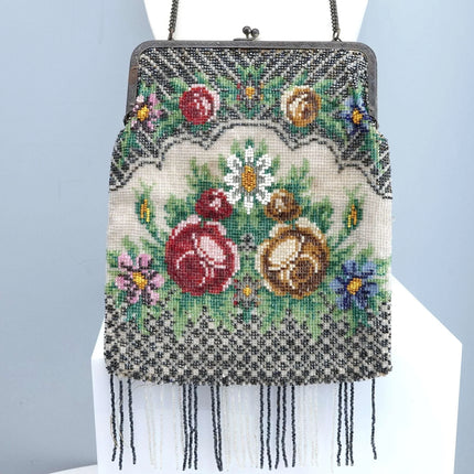c1910 German Beaded Handbag with Roses - Estate Fresh Austin