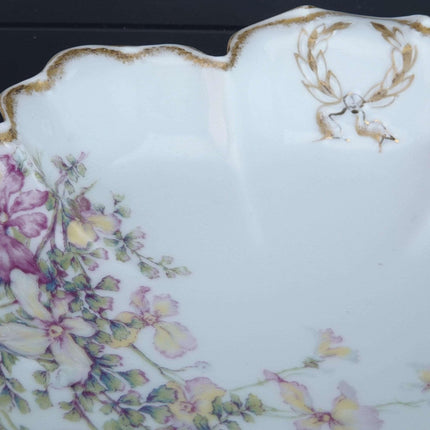 c1910 Haviland Limoges Scalloped bowl with Pink Blue and Yellow Flowers - Estate Fresh Austin