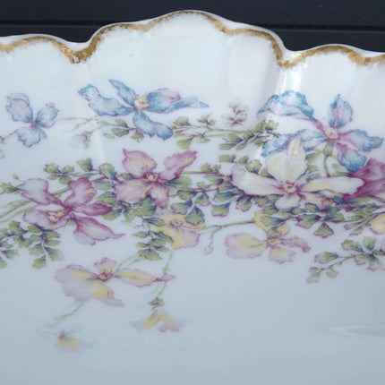 c1910 Haviland Limoges Scalloped bowl with Pink Blue and Yellow Flowers - Estate Fresh Austin