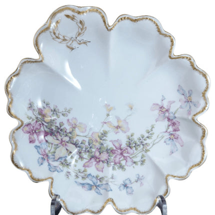 c1910 Haviland Limoges Scalloped bowl with Pink Blue and Yellow Flowers - Estate Fresh Austin