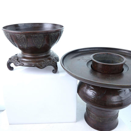 c1910 Japanese Bronze Ikebana Planter 3 Piece Versatile - Estate Fresh Austin