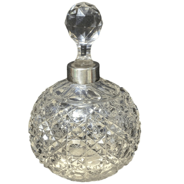 c1910 Large English Cut Glass Perfume Bottle with Sterling Band - Estate Fresh Austin