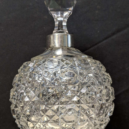 c1910 Large English Cut Glass Perfume Bottle with Sterling Band - Estate Fresh Austin