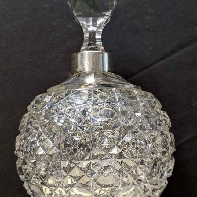 c1910 Large English Cut Glass Perfume Bottle with Sterling Band - Estate Fresh Austin