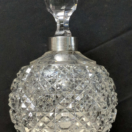 c1910 Large English Cut Glass Perfume Bottle with Sterling Band - Estate Fresh Austin