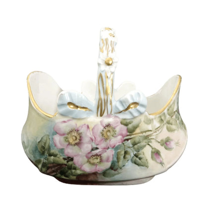 c1910 Limoges Basket Hand Painted Roses and Heavy Gold - Estate Fresh Austin