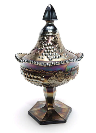 c1910 Northwood Carnival Glass Sweetmeat Candy Dish in Amethyst Iridescent - Estate Fresh Austin