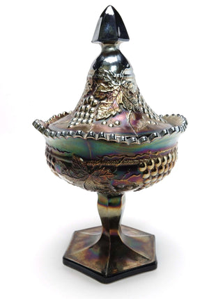 c1910 Northwood Carnival Glass Sweetmeat Candy Dish in Amethyst Iridescent - Estate Fresh Austin