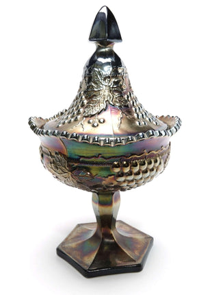 c1910 Northwood Carnival Glass Sweetmeat Candy Dish in Amethyst Iridescent - Estate Fresh Austin