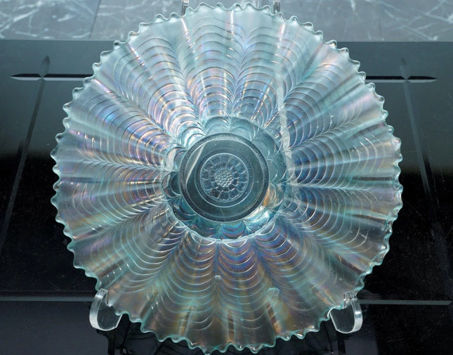 c.1910 Northwood Ice Blue Carnival Glass bowl in Nippon Pattern - Estate Fresh Austin