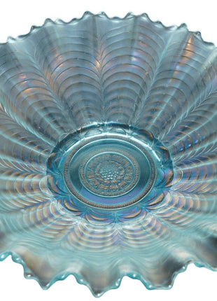 c.1910 Northwood Ice Blue Carnival Glass bowl in Nippon Pattern - Estate Fresh Austin