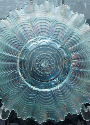 c.1910 Northwood Ice Blue Carnival Glass bowl in Nippon Pattern - Estate Fresh Austin