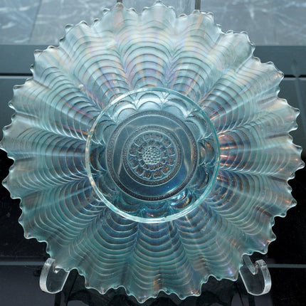 c.1910 Northwood Ice Blue Carnival Glass bowl in Nippon Pattern - Estate Fresh Austin