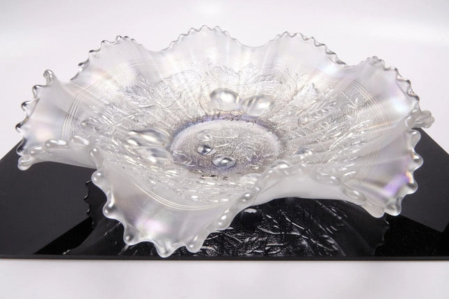 c.1910 Northwood White Carnival Glass Three Fruits Stippled Bowl 9" - Estate Fresh Austin