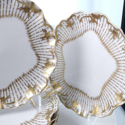 c1910 Ovington Bros Vienna Austria Dessert Plate Set with Heavy gold scalloped e - Estate Fresh Austin