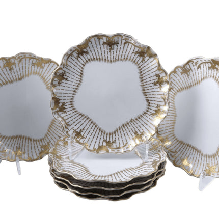 c1910 Ovington Bros Vienna Austria Dessert Plate Set with Heavy gold scalloped e - Estate Fresh Austin