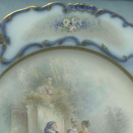 c1910 Sevres Style Muville Artist Signed Hand Painted Courting Cabinet Plate - Estate Fresh Austin