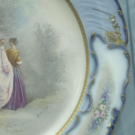 c1910 Sevres Style Muville Artist Signed Hand Painted Courting Cabinet Plate - Estate Fresh Austin